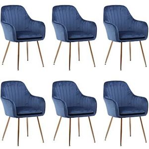 GEIRONV Dining stoelen set van 6, metalen poten appartement balkon lounge woonkamer stoelen moderne hoge achterkant gevoerde fluwelen fauteuil Eetstoelen (Color : Blue)