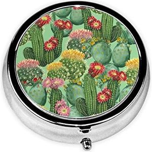 Cactus Bloemen Bloei Ronde Pillendoos Decoratieve Doos Pillendoos, Twee Compartiment Pillendoosje