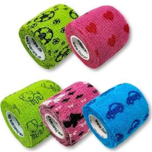 LisaCare Kinderpleister voor jongens en kinderen, 5 rollen zelfklevend verband kinderen met motieven - cohesieve bandage voor mensen en dieren - grootte naar keuze (5 cm)