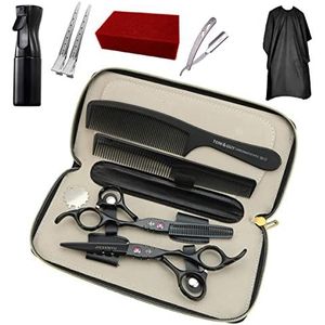 JIESENYU Professionele kapper 6 inch kappersschaar kapper salon 440C staal haar snijden dunner set zwart (Set3)