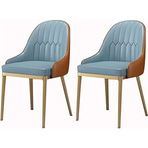 GEIRONV Moderne keuken eetkamerstoelen set van 2, metalen poten bureaustoel leer hoge rugleuning gewatteerde zachte zitting lounge stoel Eetstoelen (Color : Blue, Size : 42x43x87cm)