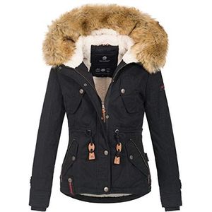 Navahoo Warme designerwinterjas voor dames, met capuchon en teddybont B643, zwart, S