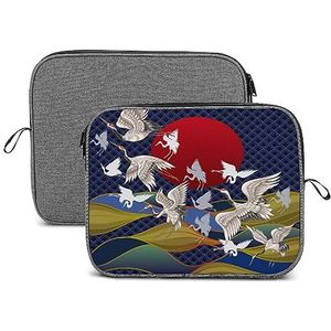 Rode Zon Japanse Vliegende Kraan Laptop Sleeve Case Beschermende Notebook Draagtas Reizen Aktetas 14 inch