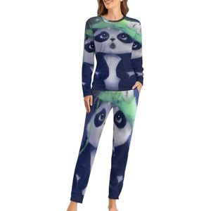 Kikkerhoed Panda zachte damespyjama met lange mouwen, warme pasvorm, loungewear sets met zakken, S