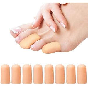 8 stuks siliconen kleine teenbeschermers voor dames en heren (teenkappen en teenbeschermers) om verlichting te bieden bij ontbrekende of ingegroeide teennagels, likdoorns, blaren, hamertenen (beige