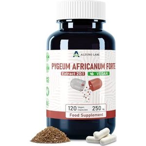 Alzuro Labs Pygeum Africanum Forte | 5.000 mg equivalent (250 mg 20:1 extract) | 120 veganistische capsules | 13% fytosterolen | Hoge sterkte prostaat- en urinegezondheidsondersteuning | 3rd Party Lab