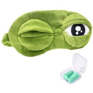 1 x Lonely Frog oogmasker met 1 paar groene oordopjes in doos, oogmasker met groene opdruk, slaapoogmasker, superzacht slaapoogmasker voor kantoorslapen, vliegen en reizen.