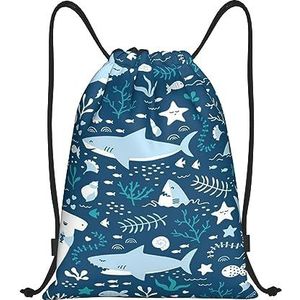 BTCOWZRV Trekkoord Rugzak Haaien Print Waterdichte String Bag Verstelbare Gym Sport Sackpack, Zwart, Small