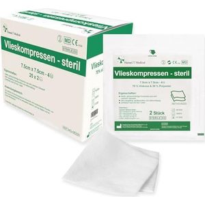 HansaGT Medical Vliescompressen, 7,5 x 7,5 cm, 50 stuks, wondcompressen, steriel wondgaas, kompressen, zuigcompressen, verbandmateriaal (STERIL 7,5 x 7,5 cm)