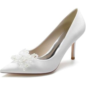 EICOFF Dames trouwschoenen voor bruiden, parel hoge hakken, gesloten puntige neus, instap, bruidsmeisje, gasten, jurk pumps schoenen,Wit,35 EU