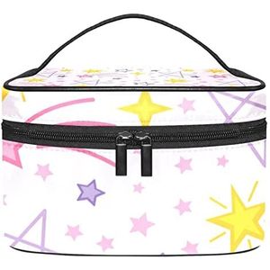 Glanzende schietster geel geel roze make-up organizer tas, reismake-up tas organizer case draagbare cosmetische tas voor vrouwen en meisjes toiletartikelen, Meerkleurig, 22.5x15x13.8cm/8.9x5.9x5.4in