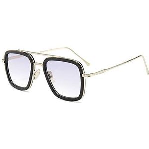 Iron Man zonnebril heren trendy bril mode vierkante zonnebril, Zilveren Frame Zwarte Cirkel Licht Grijs,