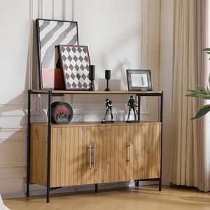 BXEYXE Dressoir dressoir met 3 deuren, verstelbare legplanken, 120 cm, industrieel design, robuust dressoir voor woonkamer, eetkamer en hal, afmetingen: H 90 cm/B 120 cm/D 35 cm