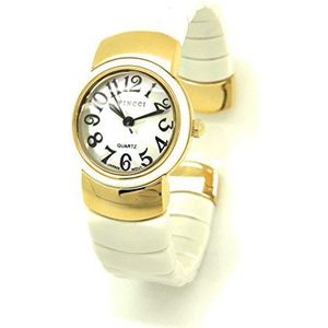 Dames gouden kast unieke acryl armband manchet stijlvolle mode horloge parel wijzerplaat Wincci, Goud