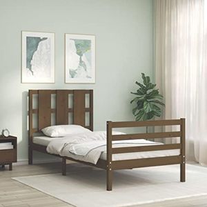 CBLDF Bedden & accessoires Bedframe met hoofdeinde honingbruin 90x200 cm massief houten meubels