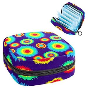 Periode Pouch, Draagbare Tampon Opbergtas voor Maandverband, Tie Dye Paars, Meerkleurig, 4.7x6.6x6.6 in/12x17x17 cm