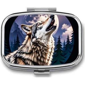 Wolves Pillenetui met 2 compartimenten, pillenorganizer, draagbaar, vierkant, pillendoos, organizer voor vitaminepillen voor zakportemonnee en reizen