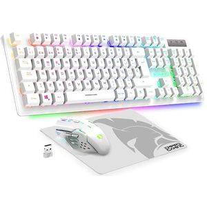 Empire Gaming - Armor RF800 Teclado y Ratón Para Gamers Recargable QWERTY (Spaanse lay-out) Con Mouse Pad - RGB draadloos toetsenbord - 4800 DPI Mouse - PC PS4 PS5 Xbox One/Series Mac - Wit