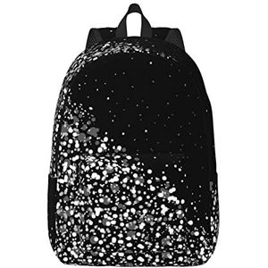 NOKOER Zwart Wit Glitter Gedrukt Canvas Rugzak,Casual Daypacks,Laptop Rugzak Voor Vrouwen Mannen,Lichtgewicht Reizen Dagrugzak, Zwart, Small, Dagrugzak Rugzakken