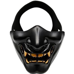 AOUTACC Airsoft halfgelaatsmaskers boze demon monster Kabuki samoerai Hannya Oni halfgelaatsbeschermende maskers voor gemaskerd bal feest Halloween Cs War Game BB-pistool Zwart Eén maat