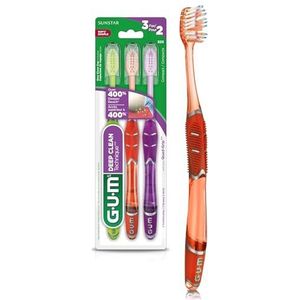 GUM Techniek Diepe schone tandenborstel met quad-grip handvat, compacte kop en zachte haren, 3 stuks