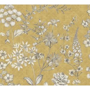 behang bloemen geel, wit en grijs 53 cm x 10.05 m - van Sanders & Sanders
