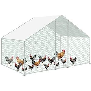 SWANEW Kippenhok 3x2x2m vrijloopren XL met slot, buitenren verzinkt staal hok voor kleine dieren outdoor gevogelte hok voor kippen vogelkooi kleine dieren huisdierkooi