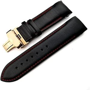 ENICEN Koe Lederen Horlogeband Riem Compatibel Met Tissot T035 Horloge Band Armbanden Vlinder Gesp Vervanging 22mm 23mm 24mm (Color : Black red rose gold, Size : 23mm)