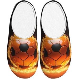 JEJEA Voetbal Print Indoor Gezellige Schoenen Slippers Herfst Winter Thuis Slippers Indoor Scuff Gesloten Teen Huis Schoenen, Zwart, 37.5 EU