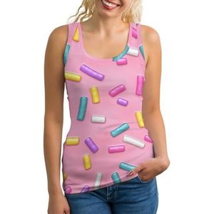 Roze Donut Glaze Lichtgewicht Tank Top voor Vrouwen Mouwloze Workout Tops Yoga Racerback Running Shirts 2XL