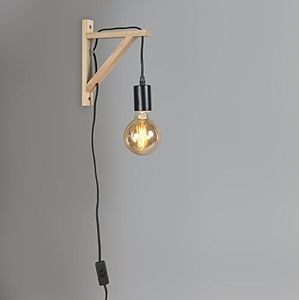 QAZQA - Modern Wandlamp hout met zwart - Galgje | Woonkamer | Slaapkamer | Keuken - Hout - E27 Geschikt voor LED - Max. 1 x 25 Watt