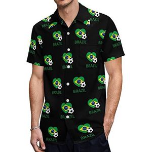 Liefde Brazilië Voetbal Heren Hawaiiaanse Shirts Korte Mouw Casual Shirt Button Down Vakantie Strand Shirts 2XL