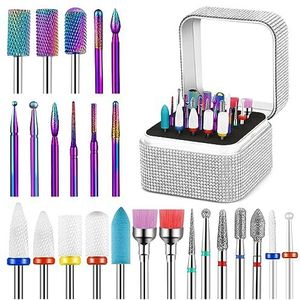 Cellentool 25 stuks nagelboren set met opbergdoos, 3/32 inch wolfraam keramische diamantcarbide nagelboren voor acrylnagels, gellak, nagelriem Efile Remover bits voor manicure pedicure