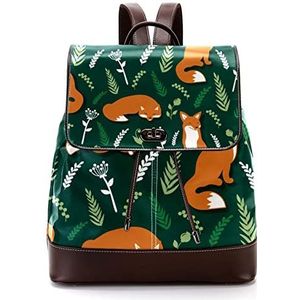 Gepersonaliseerde Casual Dagrugzak Tas voor Tiener Leuke Oranje Vossen Rieten Groene Schooltassen Boekentassen, Meerkleurig, 27x12.3x32cm, Rugzak Rugzakken