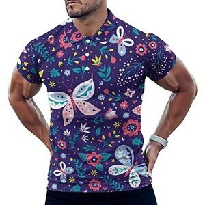 Vlinders En Bloemen Casual Poloshirts Voor Mannen Slim Fit Korte Mouw T-shirt Sneldrogende Golf Tops Tees 3XL