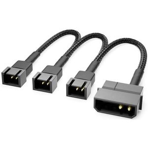 deleyCON 20cm 4-Pins Molex 5V naar 3x3-Pins Ventilatorkabel - Ventilatoradapter Ventilatorkabel voor Processor- en Kastventilatoren - Uitbreiding Voedingseenheid Ventilator Kabels Zwart