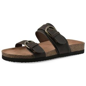 WHITE MOUNTAIN Platte damessandalen, bruin leer., 38 EU