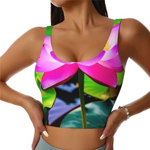 Lotus Bloemen Print Comfortabele Vrouwen Sport Vest Yoga Workout Vest Voor Vrouwen Lichtgewicht Zomer, Zwart, S