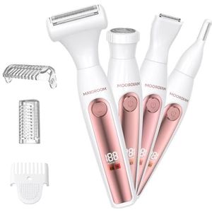 MAXGROOM Bikinitrimmer voor vrouwen, 4-in-1 waterdichte elektrische scheerapparaat voor dames en gezichtshaarverwijdering, draadloze oplaadbare lichaamshaartrimmerverzorgingssets