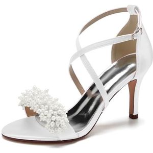 SYDZSW Ivoor satijn trouwschoenen met naaldhak bruidsschoenen met hoge hakken sandalen bruidsschoenen bruid 35-42, Wit, 35 EU