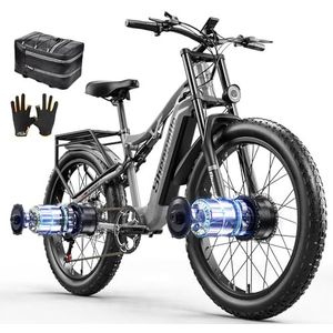 sheng milo S600 volledige vering voor volwassenen, elektrische mountainbike 17,5 Ah, Fat Tyre 26 inch (66 cm) Dual Motor e-Bike, drie rijmodi
