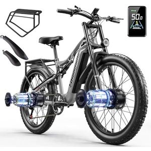 Shengmilo S600 Elektrische mountainbike van 17,5 Ah, voor volwassenen, volledige vering, brede band van 66 cm, dual-motor, e-bike, 3 fietsmodi