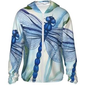 WSOIHFEC Handgeschilderde blauwe libelle zonbescherming hoodie volledige rits jas lange mouw zon shirt met zakken, Zwart, M