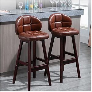 Luxe Industria Kitchenl barkruk, PU lederen barkruk met voetsteun, gestoffeerde armloze pubhoogte stoel, zithoogte 55/65/75/85cm, bruine set van 2