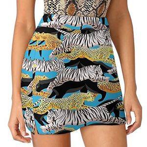 Panthers Cheetahs En Witte Tijgers Dames Skorts Hoge Taille Tennisrok Gelaagde Korte Mini Rok Culottes Skorts Met Zakken 4XL