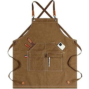 GPDNBIEU, Schorten for mannen, werkschort canvas schort werkplaats gereedschap met verstelbare bandjes for kapper, keuken, tuinman, café(Bruin)