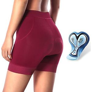 Dames Fietsonderbroek Gevoerde 5D Gel, Comfortabele Ademende Fietsonderbroek, Dames Schokbestendige Onderbroek met Broekzeem, Fietsbroek Fietsondergoed(Size:M,Color:Rood)