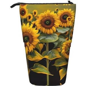 Nbtghga Zonnebloemen Print Potlood Telescopische Klassieke Kunsten Stand Up Potlood Case Organizer Potlood Houder Make-up Tas Gift, Zwart, Eén maat