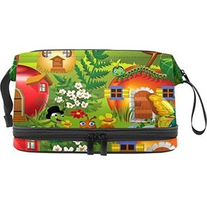 Grote capaciteit reizen cosmetische tas,Paddestoel insect,Make-up tas,Waterdichte make-up tas organisator, Meerkleurig, 27x15x14 cm/10.6x5.9x5.5 in
