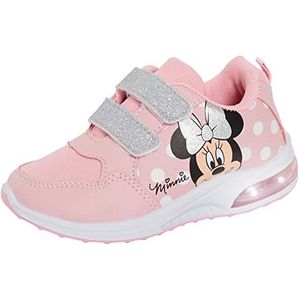 Disney Minnie Mouse Oplichtende sneakers voor meisjes, kinderen, touch-sluiting, knipperende led-sportschoenen, Wit Roze, 9 UK Child